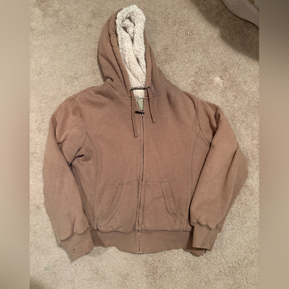 Green Tea brown fluffy inside zip up size large